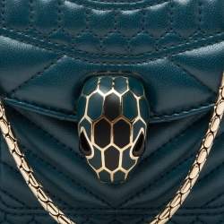 Pre Owned Bvlgari Teal Quilted Scaglie Leather Small Serpenti Forever Shoulder Bag