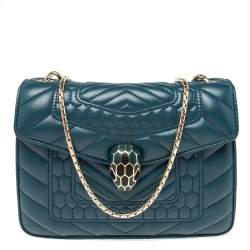 Pre Owned Bvlgari Teal Quilted Scaglie Leather Small Serpenti Forever Shoulder Bag
