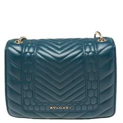 Pre Owned Bvlgari Teal Quilted Scaglie Leather Small Serpenti Forever Shoulder Bag
