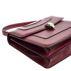 Bvlgari Burgundy Leather Serpenti Forever Top Handle Bag