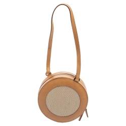 Bvlgari Brown/Beige Leather and Canvas Zero 1 Round Clutch Bag
