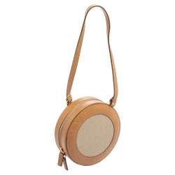 Bvlgari Brown/Beige Leather and Canvas Zero 1 Round Clutch Bag