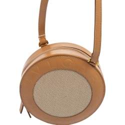 Bvlgari Brown/Beige Leather and Canvas Zero 1 Round Clutch Bag