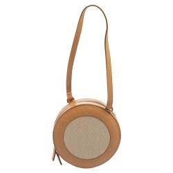 Bvlgari Brown/Beige Leather and Canvas Zero 1 Round Clutch Bag