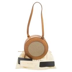 Bvlgari Brown/Beige Leather and Canvas Zero 1 Round Clutch Bag