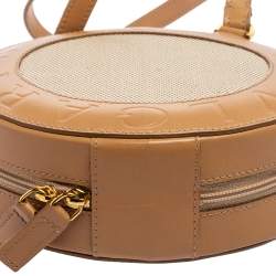 Bvlgari Brown/Beige Leather and Canvas Zero 1 Round Clutch Bag