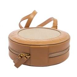 Bvlgari Brown/Beige Leather and Canvas Zero 1 Round Clutch Bag