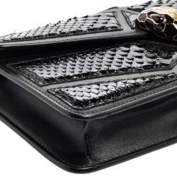 Bvlgari Black Leather And Python Serpenti Forever Chain Clutch