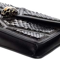 Bvlgari Black Leather And Python Serpenti Forever Chain Clutch