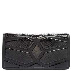 Bvlgari Black Leather And Python Serpenti Forever Chain Clutch