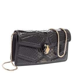Bvlgari Black Leather And Python Serpenti Forever Chain Clutch