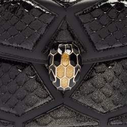 Bvlgari Black Leather And Python Serpenti Forever Chain Clutch