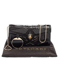 Bvlgari Black Leather And Python Serpenti Forever Chain Clutch