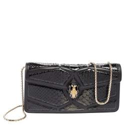 Bvlgari Black Leather And Python Serpenti Forever Chain Clutch