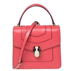 Bvlgari Pink Leather Serpenti Forever Flap Top Handle Bag