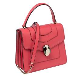 Bvlgari Pink Leather Serpenti Forever Flap Top Handle Bag