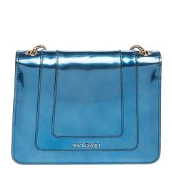 Pre Owned حقيبة كتف بلغاري سيربنتي فوريفر جلد أزرق ميتاليك لامع