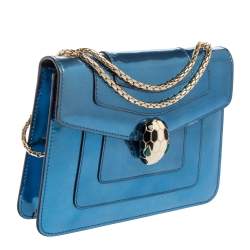 Pre Owned حقيبة كتف بلغاري سيربنتي فوريفر جلد أزرق ميتاليك لامع