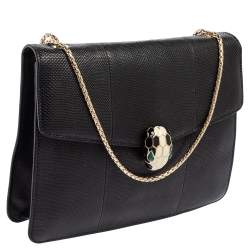Bvlgari Black Karung Serpenti Forever Flap Shoulder Bag
