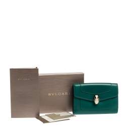 Pre Owned Bvlgari Green Leather Serpenti Forever Bifold Wallet