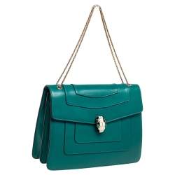 Bvlgari Green Leather Large Serpenti Forever Shoulder Bag
