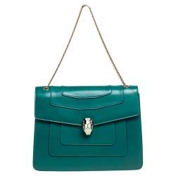 Bvlgari Green Leather Large Serpenti Forever Shoulder Bag