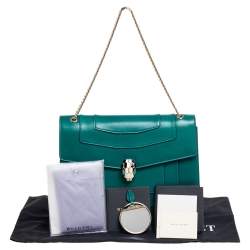 Bvlgari Green Leather Large Serpenti Forever Shoulder Bag