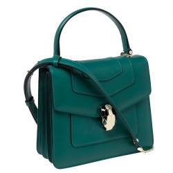 Bvlgari Green Leather Serpenti Forever Top Handle Bag