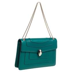 Pre Owned حقيبة كتف بلغاري سيربنتي فوريفر جلد أخضر إميرالد متوسطة