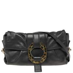 Bvlgari Black Leather Flap Shoulder Bag