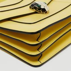 Pre Owned Bvlgari Yellow Leather Serpenti Forever Flap Top Handle Bag