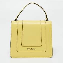 Pre Owned Bvlgari Yellow Leather Serpenti Forever Flap Top Handle Bag