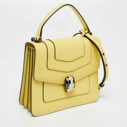 Pre Owned Bvlgari Yellow Leather Serpenti Forever Flap Top Handle Bag