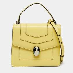 Pre Owned Bvlgari Yellow Leather Serpenti Forever Flap Top Handle Bag