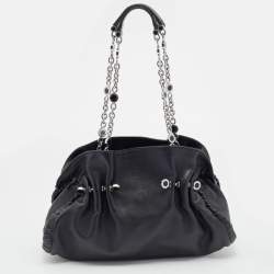 Pre Owned Bvlgari Black Pleated Leather Chain Shoulder Bag