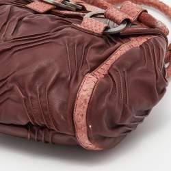Bvlgari Brown Pleated Leather And Python Satchel