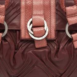 Bvlgari Brown Pleated Leather And Python Satchel