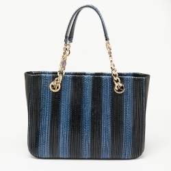 Bvlgari Blue/Black Python And Leather Chain Handle Tote