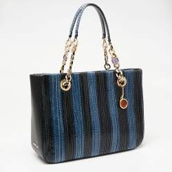 Bvlgari Blue/Black Python And Leather Chain Handle Tote