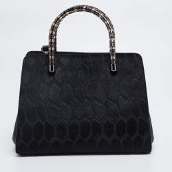 Pre Owned Bvlgari Black Leather and Calf Hair Serpenti Scaglie Tote