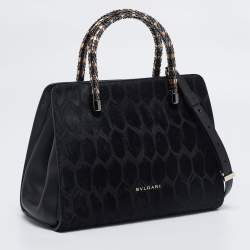 Pre Owned Bvlgari Black Leather and Calf Hair Serpenti Scaglie Tote