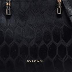 Pre Owned Bvlgari Black Leather and Calf Hair Serpenti Scaglie Tote