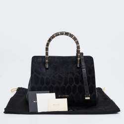 Pre Owned Bvlgari Black Leather and Calf Hair Serpenti Scaglie Tote