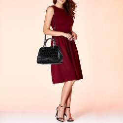 Pre Owned Bvlgari Black Leather and Calf Hair Serpenti Scaglie Tote