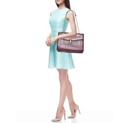 Bvlgari Plum Leather Large Serpenti Forever Flap Tote