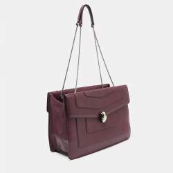 Bvlgari Plum Leather Large Serpenti Forever Flap Tote