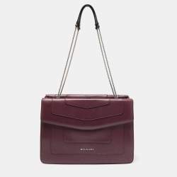 Bvlgari Plum Leather Large Serpenti Forever Flap Tote