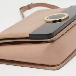 Bvlgari Beige/Black Leather and Perspex Small Flap Cover Shoulder Bag