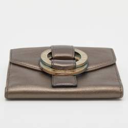 Bvlgari Metallic Brown Leather Double Ring Flap Compact Wallet