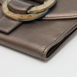 Bvlgari Metallic Brown Leather Double Ring Flap Compact Wallet